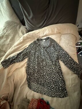 Black and White Animal Print Button-Up Blouse